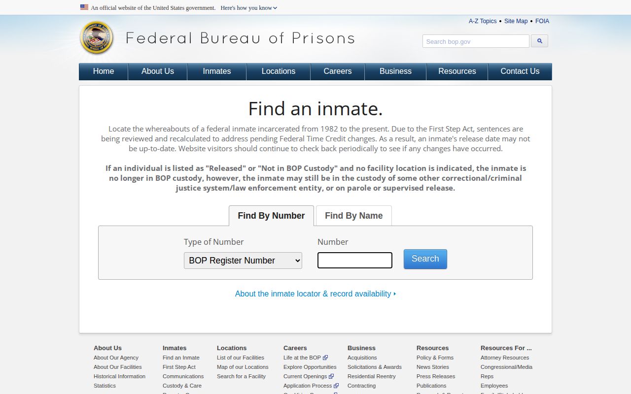 Federal BOP release lookup for a person connected to Bolivar County